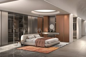 Modern Grey and Clay Red Custom Bedroom Wardrobe