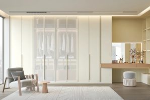 Modern Minimalist Cream and Apricot Hinged Wardrobe - Neeta
