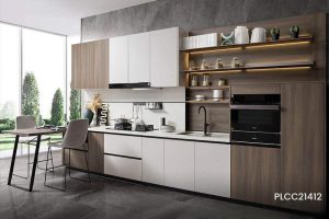 I-shaped Wood Grain Modern Kitchen Cabinet PLCC21412