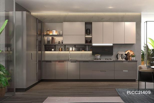 PVC L-shaped Glossy Kitchen Cabinet PLCC21409