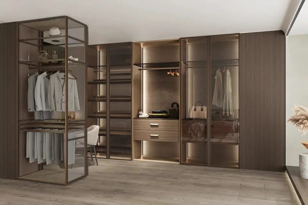 Modern Open Wood Tone Walk-in Closet - Next
