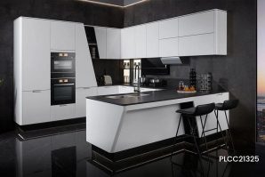 U-Shaped Modern White Kitchen Cabinet Design PLCC21325