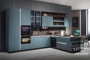 T-Shaped Gray Oak Grain Kitchen Cabinet PLCC21146