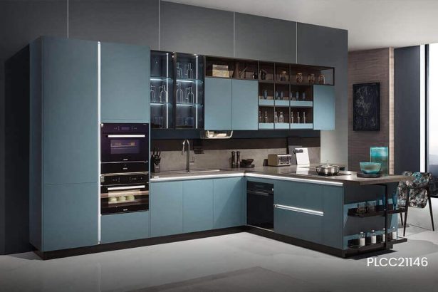 T-Shaped Gray Oak Grain Kitchen Cabinet PLCC21146