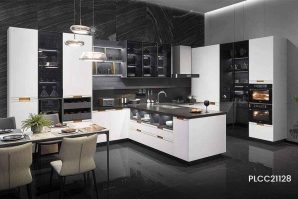 White and Black Lacquer Modern Kitchen Cabinet PLCC21128