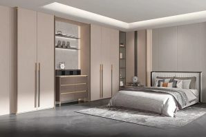 Modern Luxury Beige Wardrobe Design with Long Handles - Rui