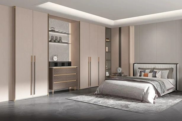 Modern Luxury Beige Wardrobe Design with Long Handles - Rui