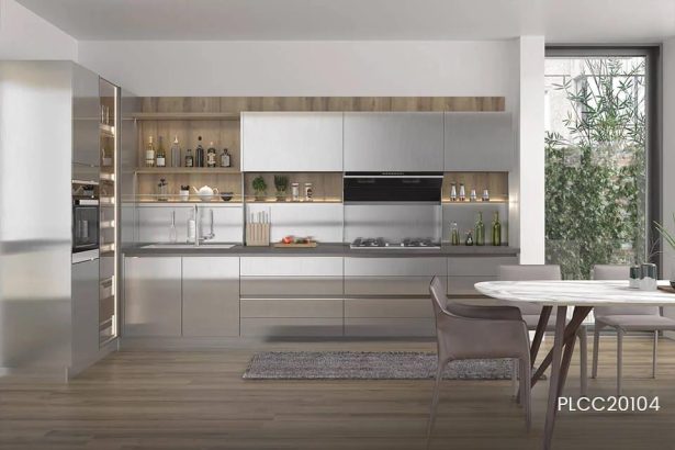 Modern Silver Metal Color Custom Kitchen Cabinets PLCC20104