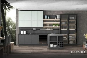 Open Design Dark Gray Modern PVC Kitchen Cabinets PLCC20094