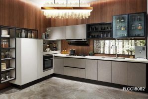 Simple Design L Shaped White and Gray Kitchen Units PLCC18082