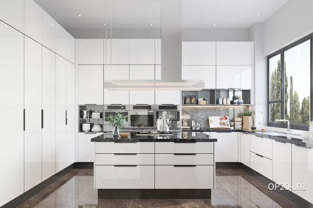 Glossy White Lacquer Kitchen Cabinets OP20-L01