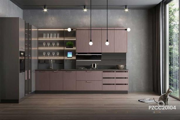 Metallic-looking Designer Industrial Kitchen Cabinets PZCC20104