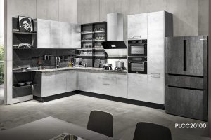 L-shaped Grey Metal Foil Kitchen Cabinet PLCC20100