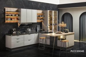 Grey L-shaped PVC Kitchen Cabinet PLCC20046