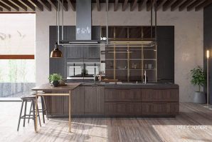 Solid Wood Rustic Kitchen Cabinet with an Island PLCC20004