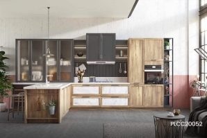Wood Grain Thermofoil Kitchen Cabinet PLCC20052