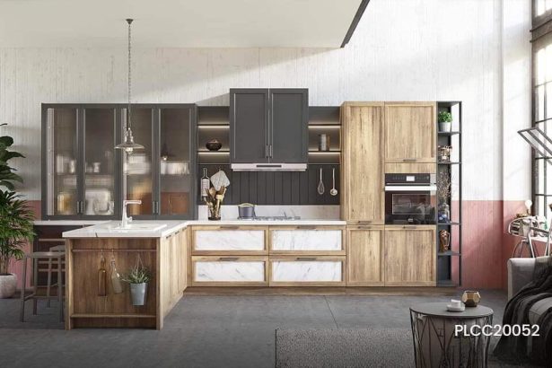 Wood Grain Thermofoil Kitchen Cabinet PLCC20052