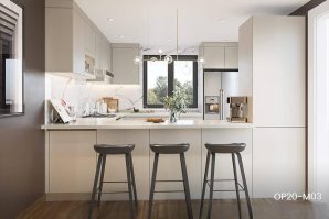 Modern White U-shaped Melamine Kitchen Cabinet OP20-M03