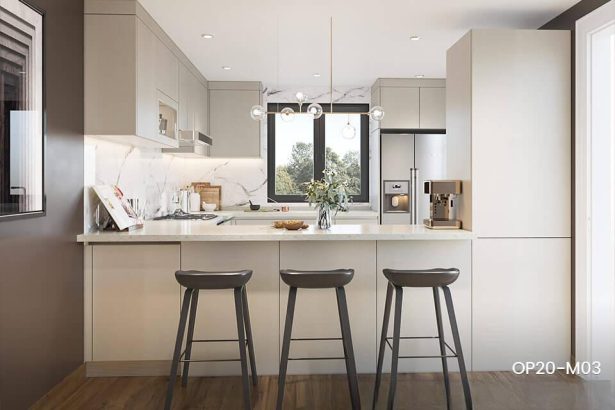 Modern White U-shaped Melamine Kitchen Cabinet OP20-M03