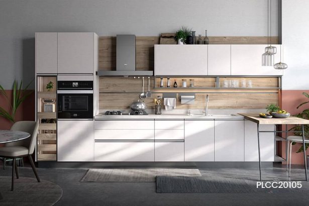 White Melamine Line-shaped Kitchens PLCC20105