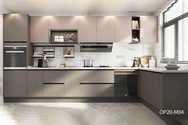 Handleless Modern Grey Melamine Kitchens With Simple Designs OP20-M04