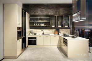Grey Modern Lacquer Kitchen with Glass Cabinet PLCC20016