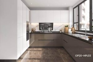 U-Shape Handleless Laminate Kitchen Cabinet OP20-HPL03