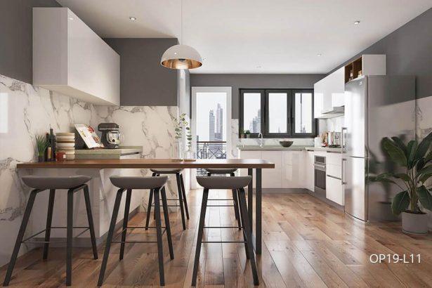 Fashion White Lacquer Handleless Kitchen OP19-L11