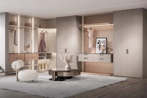 Modern Luxury Off White and Apricot Bedroom Wardrobe Design - FLOWERING