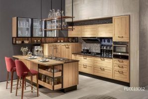 Rustic Melamine Wood Grain Kitchen Cabinets PLCC19062