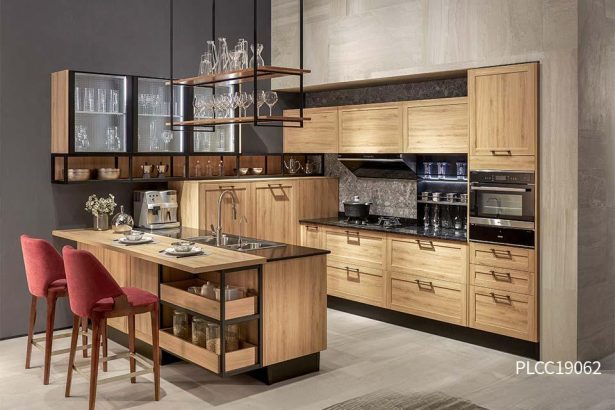 Rustic Melamine Wood Grain Kitchen Cabinets PLCC19062