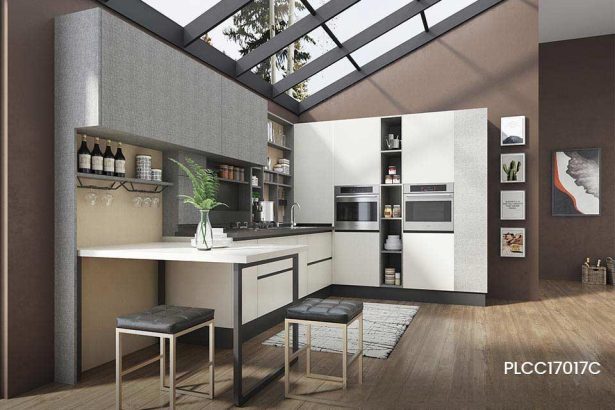 L shape Melamine Gray White Kitchen PLCC17017C