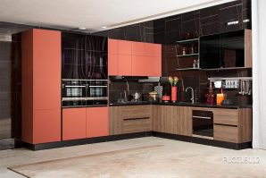 Modern L-Shaped Kitchen Cabinet with PVC Finish PLCC19112