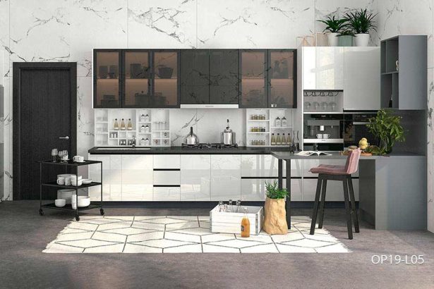 L-Shape White Gloss KItchen Cabinet OP19-L05