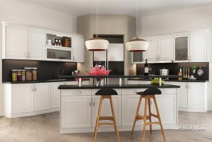 European Style White Kitchen Cabinet OP16-PVC07