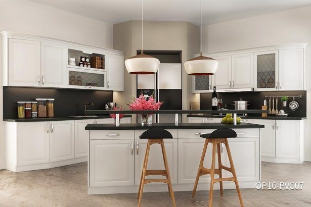 European Style White Kitchen Cabinet OP16-PVC07