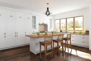 Transitional White L Shaped Kitchen with Island OP17-PVC02