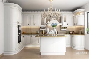 Small U-Shaped Alder Wood Kitchen Cabinet OP18-S01
