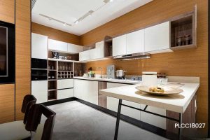 White L-Shaped Kitchen with Small Bar PLCC18027