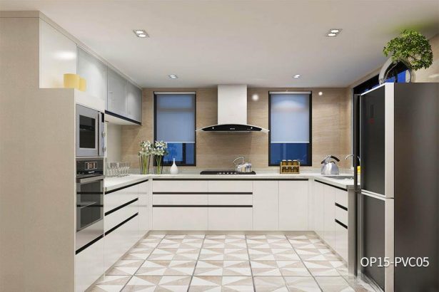 Modern White High Gloss PVC Kitchen Cabinet OP15-PVC05