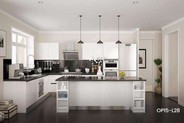 Modern Open White Lacquer Kitchen Cabinet OP15-L28