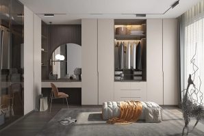 European Minimalist Beige Wardrobe with Recessed Handle - GLIMMER II