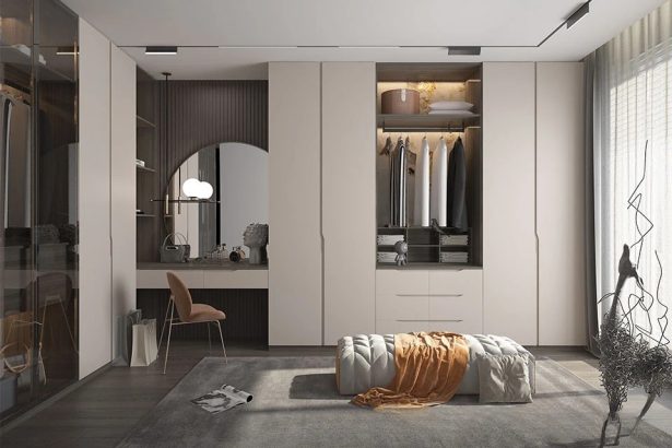 European Minimalist Beige Wardrobe with Recessed Handle - GLIMMER II
