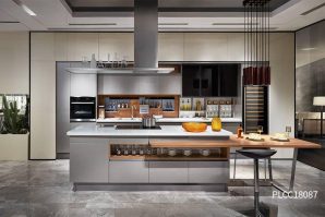Silver Flashing Lacquer Straight-Line Kitchen with Island PLCC18087