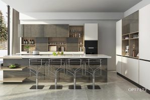 Grey Laminate and White Lacquer Kitchen Cabinet OP17-L12