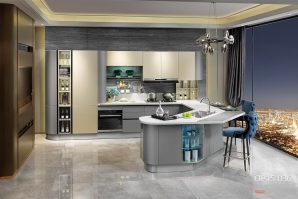 Modern Golden and Grey Lacquer Kitchen Cabinet OP15-036