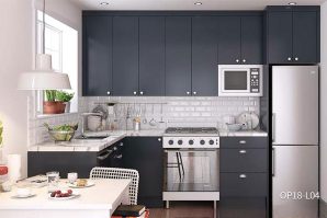 Small L-Shaped Navy Blue Kitchen Cabinet OP18-L04