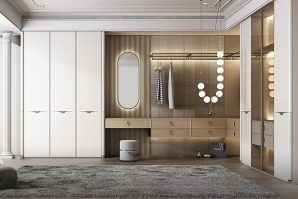 Contemporary Cream White and Yellow Hinged Wardrobe Closet