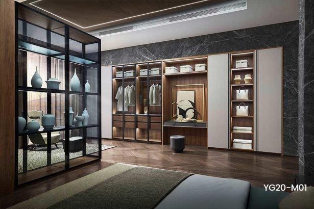 Modern Melamine Wardrobe With Transparent Glass Doors YG20-M01