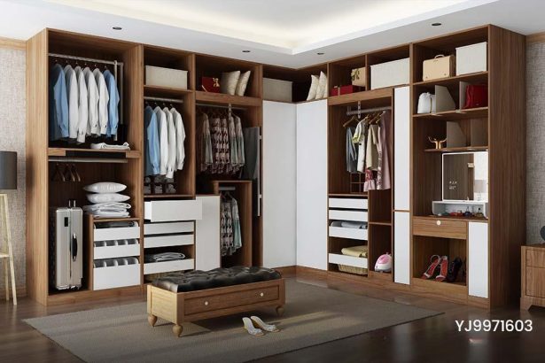 White and Wood Grain Corner Walk-in Closet YJ9971603